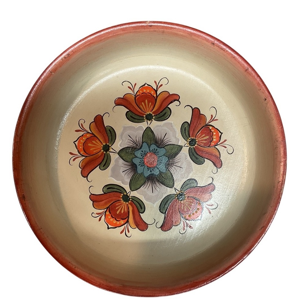 Rosemaling Folk Art Bowl Hand Painted Wooden Floral Decorative Piece One‎ Size